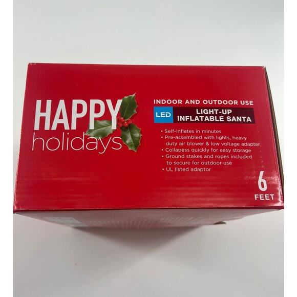 Happy Holidays 6ft Inflatable Light Up Santa LED Indoor Outdoor Christmas New - Picture 4 of 5